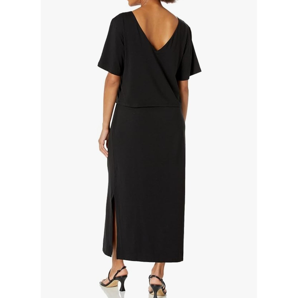 Theory Layered Midi Dress Womens Large Black Modal Blend Minimal Quiet Luxury - Picture 3 of 16